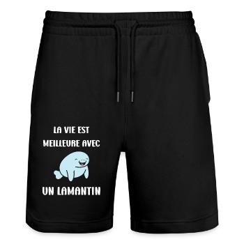 Drôle bébé minimaliste simple petit lamantin - Short de jogging bio TRAINER Stanley/Stella unisexe - noir - Devant - Nik (191cm) & Marisol (170cm)