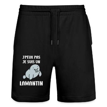 Drôle bébé minimaliste simple petit lamantin - Short de jogging bio TRAINER Stanley/Stella unisexe - noir - Devant - Nik (191cm) & Marisol (170cm)