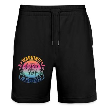 Warning Sisters Trip In Progress - Stanley/Stella Unisex Bio Joggingshorts Trainer  - Schwarz - Vorne - Nik (191cm) & Marisol (170cm)