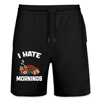 Funny Red Panda i Hate Morning Quote - Stanley/Stella Trainer Unisex Organic Jogging Shorts - black - Front - Nik (191cm) & Marisol (170cm)