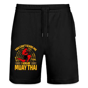 You can't scare me I know Muay Thai - Stanley/Stella Trainer Unisex Organic Jogging Shorts - black - Front - Nik (191cm) & Marisol (170cm)