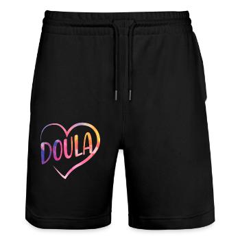 Doula Birth Worker Coeur - Short de jogging bio TRAINER Stanley/Stella unisexe - noir - Devant - Nik (191cm) & Marisol (170cm)