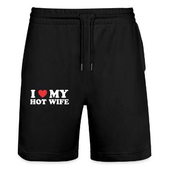 Liebe meiner heißen Frau - Stanley/Stella Unisex Bio Joggingshorts Trainer  - Schwarz - Vorne - Nik (191cm) & Marisol (170cm)