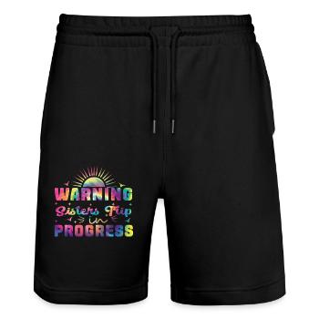 Warning Sisters Trip In Progress - Stanley/Stella Unisex Bio Joggingshorts Trainer  - Schwarz - Vorne - Nik (191cm) & Marisol (170cm)