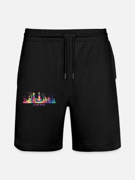Chicagoan Aquarell Skyline Chicago - Stanley/Stella Unisex Bio Joggingshorts Trainer - Schwarz