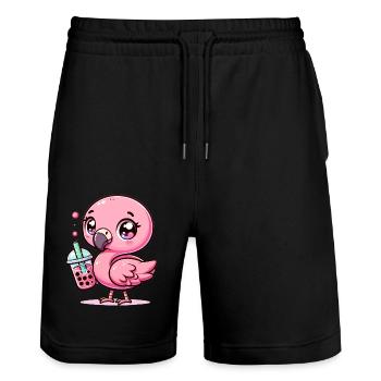 Niedlicher Kawaii Flamingo Bubble Tea Liebhaber Flamingo - Stanley/Stella Unisex Bio Joggingshorts Trainer  - Schwarz - Vorne - Nik (191cm) & Marisol (170cm)