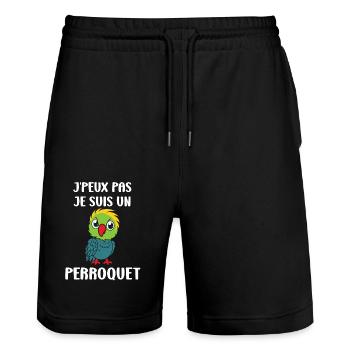 Humour petit perroquet - Short de jogging bio TRAINER Stanley/Stella unisexe - noir - Devant - Nik (191cm) & Marisol (170cm)