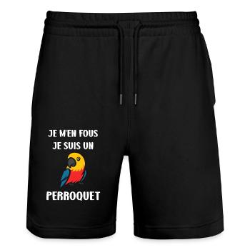 Humour petit perroquet - Short de jogging bio TRAINER Stanley/Stella unisexe - noir - Devant - Nik (191cm) & Marisol (170cm)