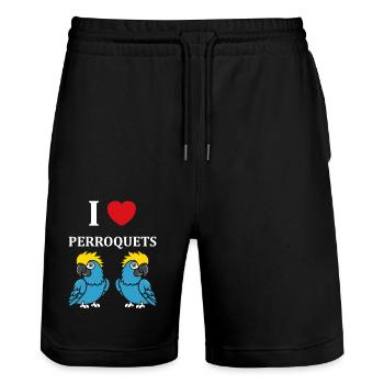 Humour petit perroquet - Short de jogging bio TRAINER Stanley/Stella unisexe - noir - Devant - Nik (191cm) & Marisol (170cm)