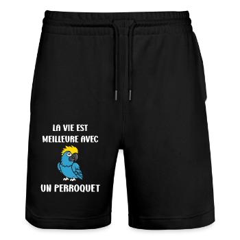 Humour petit perroquet - Short de jogging bio TRAINER Stanley/Stella unisexe - noir - Devant - Nik (191cm) & Marisol (170cm)
