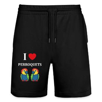 Humour petit perroquet - Short de jogging bio TRAINER Stanley/Stella unisexe - noir - Devant - Nik (191cm) & Marisol (170cm)