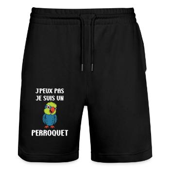 Humour petit perroquet - Short de jogging bio TRAINER Stanley/Stella unisexe - noir - Devant - Nik (191cm) & Marisol (170cm)