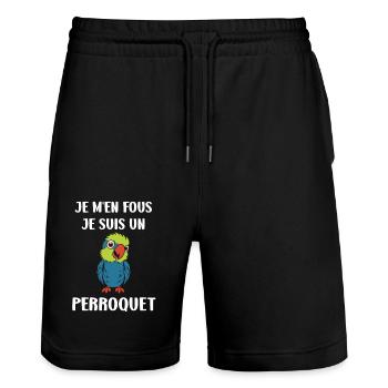 Humour petit perroquet - Short de jogging bio TRAINER Stanley/Stella unisexe - noir - Devant - Nik (191cm) & Marisol (170cm)