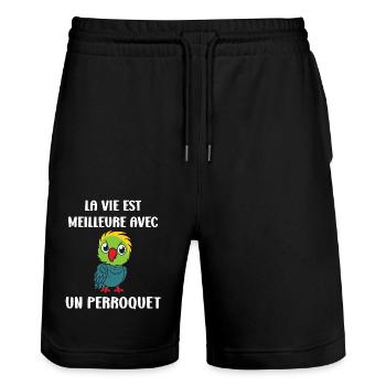 Humour petit perroquet - Short de jogging bio TRAINER Stanley/Stella unisexe - noir - Devant - Nik (191cm) & Marisol (170cm)