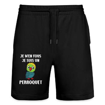 Humour petit perroquet - Short de jogging bio TRAINER Stanley/Stella unisexe - noir - Devant - Nik (191cm) & Marisol (170cm)