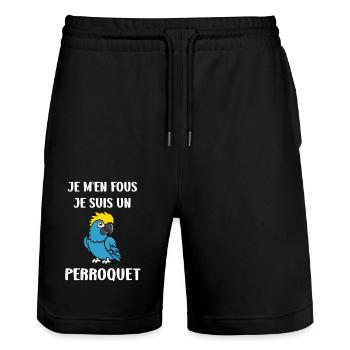 Humour petit perroquet - Short de jogging bio TRAINER Stanley/Stella unisexe - noir - Devant - Nik (191cm) & Marisol (170cm)