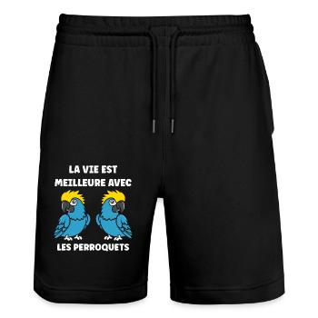 Humour petit perroquet - Short de jogging bio TRAINER Stanley/Stella unisexe - noir - Devant - Nik (191cm) & Marisol (170cm)