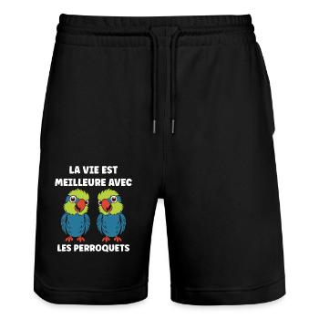 Humour petit perroquet - Short de jogging bio TRAINER Stanley/Stella unisexe - noir - Devant - Nik (191cm) & Marisol (170cm)