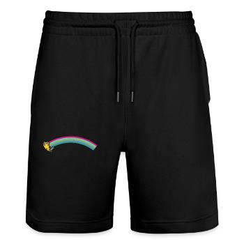 Pizza Unicorn with Rainbow - Stanley/Stella Trainer Unisex Organic Jogging Shorts - black - Front - Nik (191cm) & Marisol (170cm)