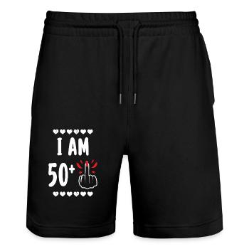 J’ai 50 ans et plus 51e anniversaire de bière - Short de jogging bio TRAINER Stanley/Stella unisexe - noir - Devant - Nik (191cm) & Marisol (170cm)
