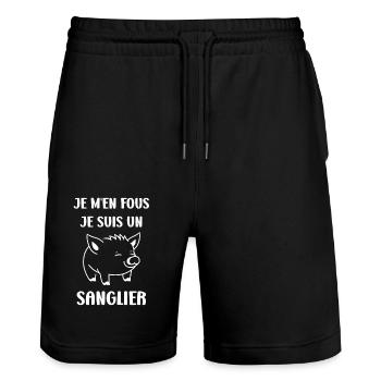Humour petit sanglier - Short de jogging bio TRAINER Stanley/Stella unisexe - noir - Devant - Nik (191cm) & Marisol (170cm)