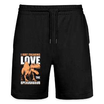 Spinosaurus Dinos Dinosaurier Dino Geschenk - Stanley/Stella Unisex Bio Joggingshorts Trainer  - Schwarz - Vorne - Nik (191cm) & Marisol (170cm)