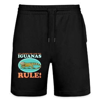 Leguan Reptilien Eidechsen Leguane Geschenk - Stanley/Stella Unisex Bio Joggingshorts Trainer  - Schwarz - Vorne - Nik (191cm) & Marisol (170cm)