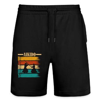 Aikido Papa - Stanley/Stella Unisex Bio Joggingshorts Trainer  - Schwarz - Vorne - Nik (191cm) & Marisol (170cm)