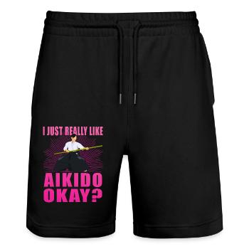 Ich mag Aikido einfach sehr, okay? - Stanley/Stella Unisex Bio Joggingshorts Trainer  - Schwarz - Vorne - Nik (191cm) & Marisol (170cm)