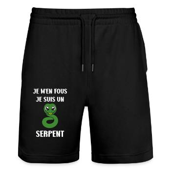 Humour petit serpent - Short de jogging bio TRAINER Stanley/Stella unisexe - noir - Devant - Nik (191cm) & Marisol (170cm)