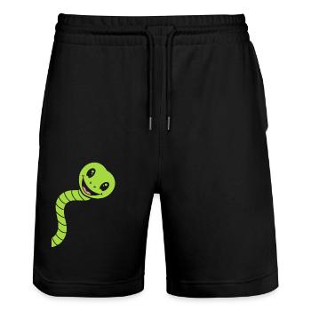 Humour petit serpent - Short de jogging bio TRAINER Stanley/Stella unisexe - noir - Devant - Nik (191cm) & Marisol (170cm)