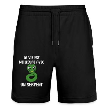 Humour petit serpent - Short de jogging bio TRAINER Stanley/Stella unisexe - noir - Devant - Nik (191cm) & Marisol (170cm)