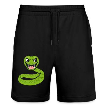 Humour petit serpent - Short de jogging bio TRAINER Stanley/Stella unisexe - noir - Devant - Nik (191cm) & Marisol (170cm)
