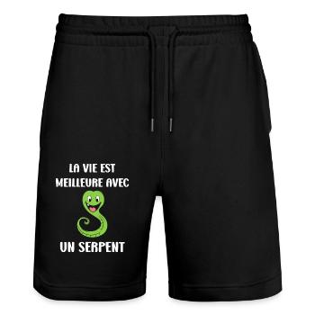 Humour petit serpent - Short de jogging bio TRAINER Stanley/Stella unisexe - noir - Devant - Nik (191cm) & Marisol (170cm)