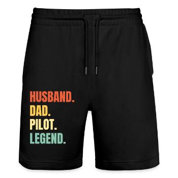 Husband Dad Pilot Legend - Stanley/Stella Unisex Bio Joggingshorts Trainer  - Schwarz - Vorne - Nik (191cm) & Marisol (170cm)