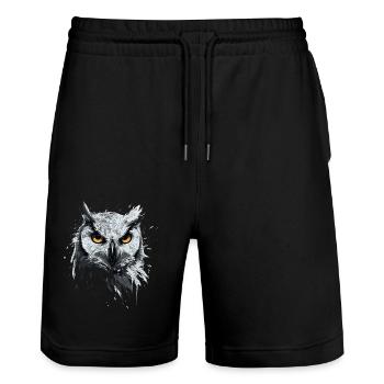 Owl - artwork with grunge effect for owls - Stanley/Stella Trainer Unisex Organic Jogging Shorts - black - Front - Nik (191cm) & Marisol (170cm)
