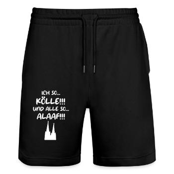 Kölle Alaaf Karneval Köln Rosenmontag lustig Dom - Stanley/Stella Unisex Bio Joggingshorts Trainer  - Schwarz - Vorne - Nik (191cm) & Marisol (170cm)