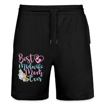 Nurse Midwife Birth Worker Mom - Stanley/Stella Trainer Unisex Organic Jogging Shorts - black - Front - Nik (191cm) & Marisol (170cm)