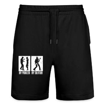 Bassiste Mon Problème Mon Pictogramme Maman Papa - Short de jogging bio TRAINER Stanley/Stella unisexe - noir - Devant - Nik (191cm) & Marisol (170cm)