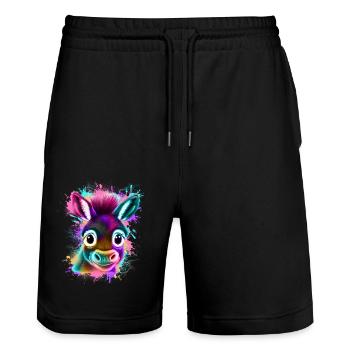 Esel Graffiti Bunt - Stanley/Stella Unisex Bio Joggingshorts Trainer  - Schwarz - Vorne - Nik (191cm) & Marisol (170cm)