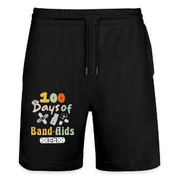 100 Tage Pflege bunt - Stanley/Stella Unisex Bio Joggingshorts Trainer  - Schwarz - Vorne - Nik (191cm) & Marisol (170cm)