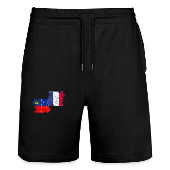 Liechtenstein France Vintage Flag - Stanley/Stella Trainer Unisex Organic Jogging Shorts - black - Front - Nik (191cm) & Marisol (170cm)