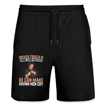 Never touch a Wing Chun Master he can make grown - Stanley/Stella Trainer Unisex Organic Jogging Shorts - black - Front - Nik (191cm) & Marisol (170cm)