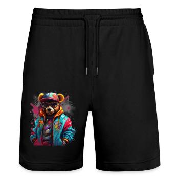 Teddybär - Stanley/Stella Unisex Bio Joggingshorts Trainer  - Schwarz - Vorne - Nik (191cm) & Marisol (170cm)