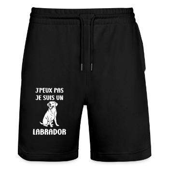 Petit chien humour labrador - Short de jogging bio TRAINER Stanley/Stella unisexe - noir - Devant - Nik (191cm) & Marisol (170cm)