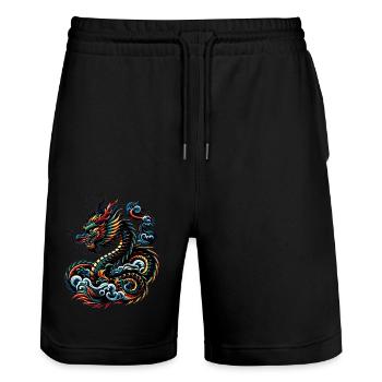 Bunte Drachen-Tierkreiszeichen Chinesische Drachenkunst - Stanley/Stella Unisex Bio Joggingshorts Trainer  - Schwarz - Vorne - Nik (191cm) & Marisol (170cm)