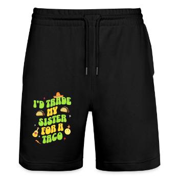Taco - Stanley/Stella Trainer Unisex Organic Jogging Shorts - black - Front - Nik (191cm) & Marisol (170cm)