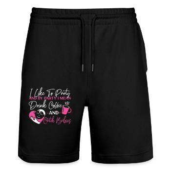 LD Labour And Delivery Nurse - Stanley/Stella Trainer Unisex Organic Jogging Shorts - black - Front - Nik (191cm) & Marisol (170cm)
