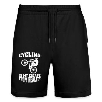 Fahrrad Radeln Radfahrer Fahrradfahrer Radfahren - Stanley/Stella Unisex Bio Joggingshorts Trainer  - Schwarz - Vorne - Nik (191cm) & Marisol (170cm)