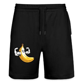 Banana Bodybuilding - Stanley/Stella Trainer Unisex Organic Jogging Shorts - black - Front - Nik (191cm) & Marisol (170cm)